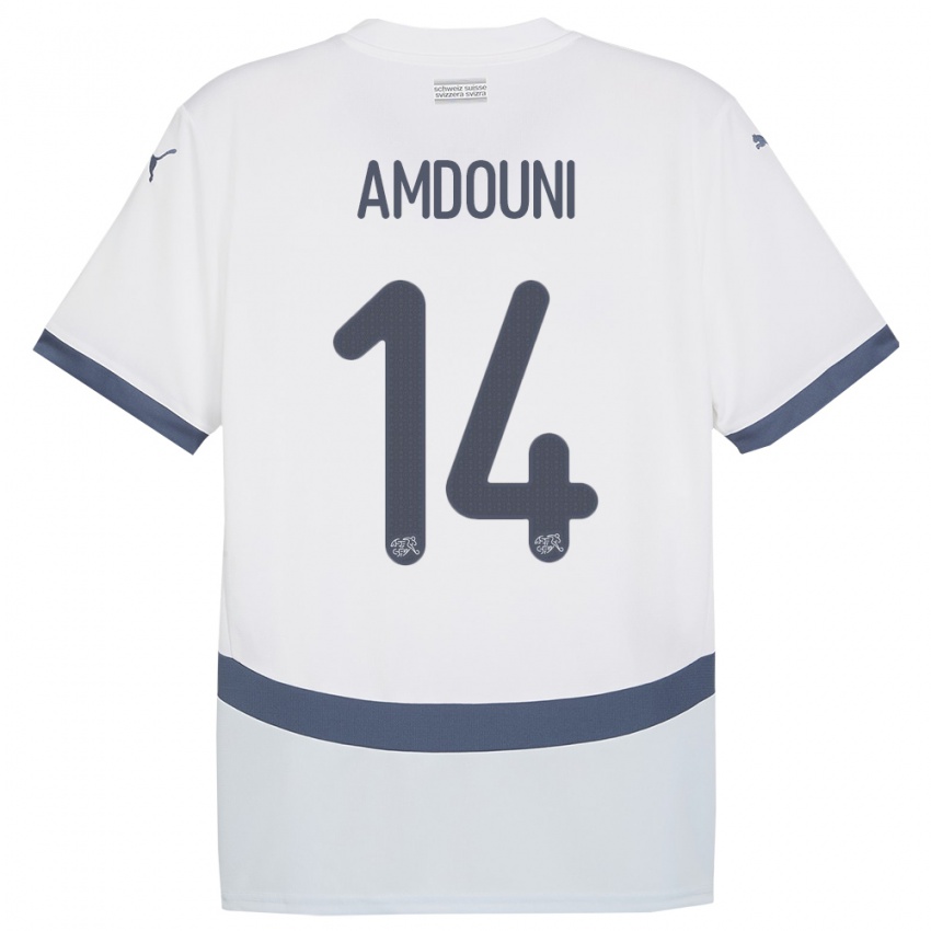 Donna Maglia Svizzera Mohamed Zeki Amdouni #14 Bianco Kit Gara Away 24-26 Maglietta