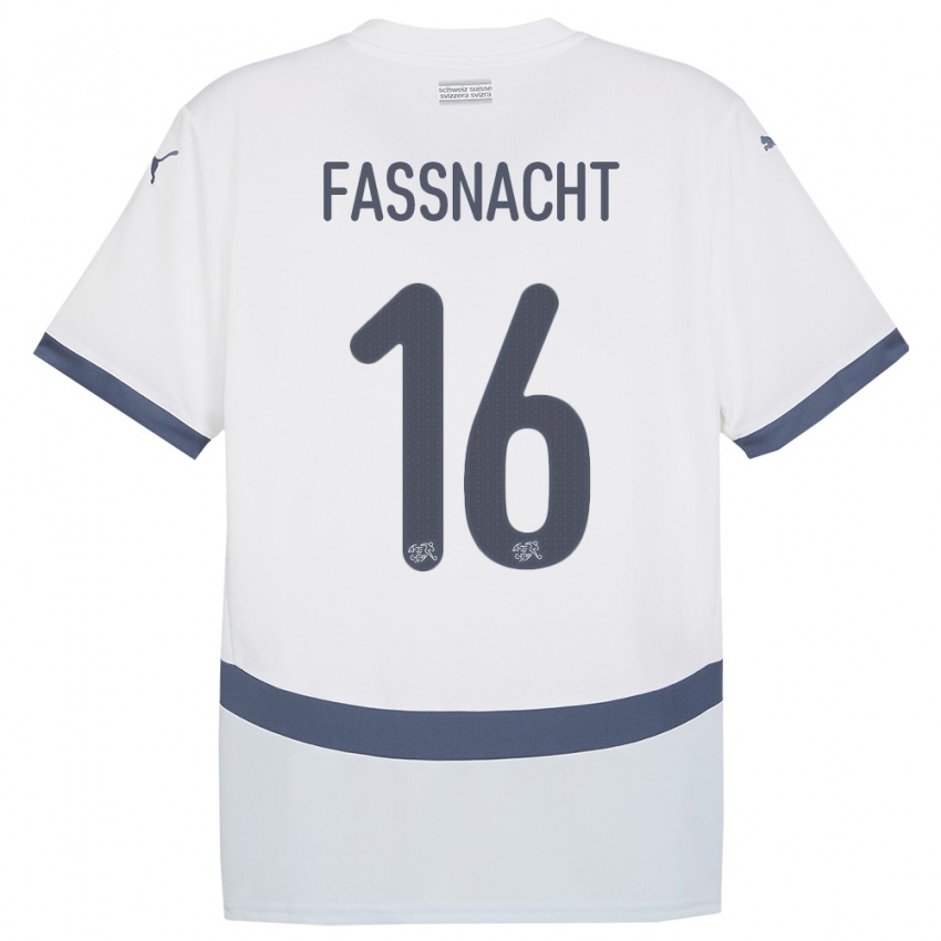 Donna Maglia Svizzera Christian Fassnacht #16 Bianco Kit Gara Away 24-26 Maglietta