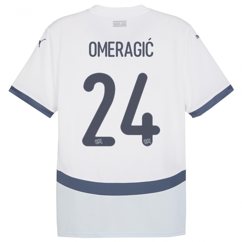 Donna Maglia Svizzera Becir Omeragic #24 Bianco Kit Gara Away 24-26 Maglietta