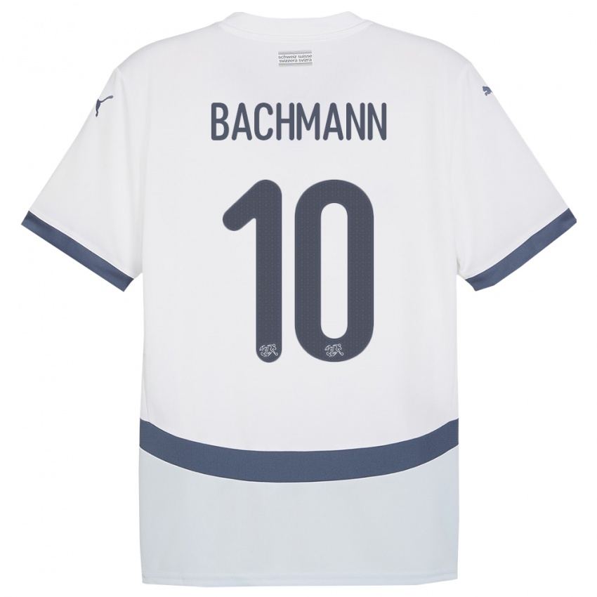 Donna Maglia Svizzera Ramona Bachmann #10 Bianco Kit Gara Away 24-26 Maglietta