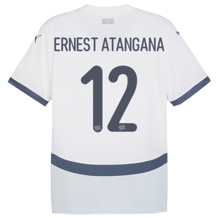 Donna Maglia Svizzera Brian Ernest Atangana #12 Bianco Kit Gara Away 24-26 Maglietta