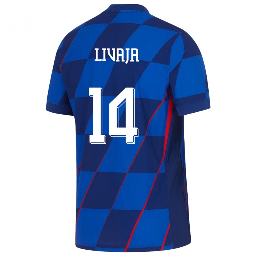 Donna Maglia Croazia Marko Livaja #14 Blu Kit Gara Away 24-26 Maglietta