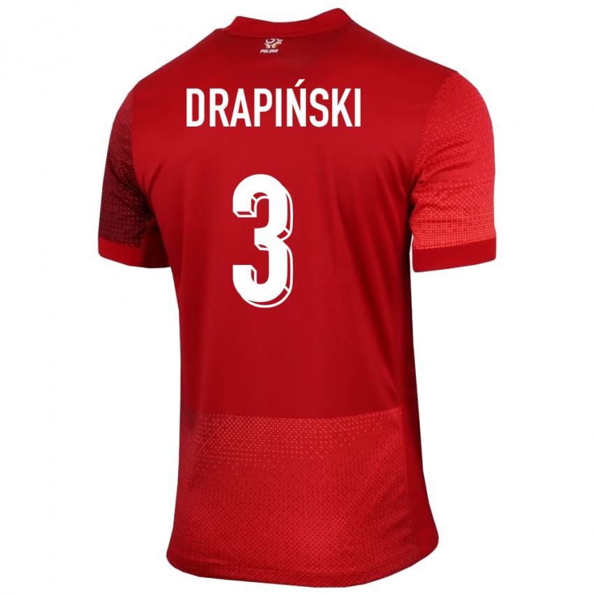 Donna Maglia Polonia Igor Drapinski #3 Rosso Kit Gara Away 24-26 Maglietta