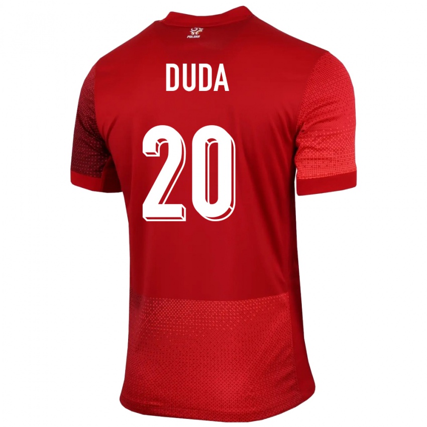 Donna Maglia Polonia Kacper Duda #20 Rosso Kit Gara Away 24-26 Maglietta