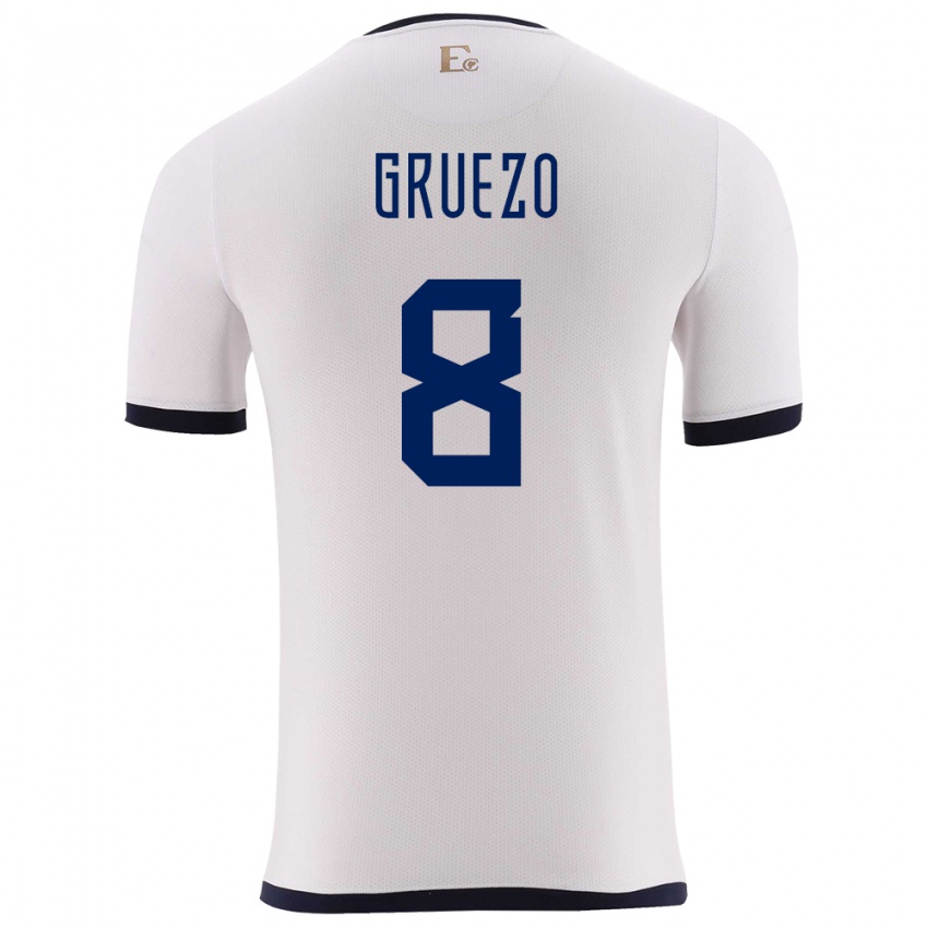 Donna Maglia Ecuador Carlos Gruezo #8 Bianco Kit Gara Away 24-26 Maglietta