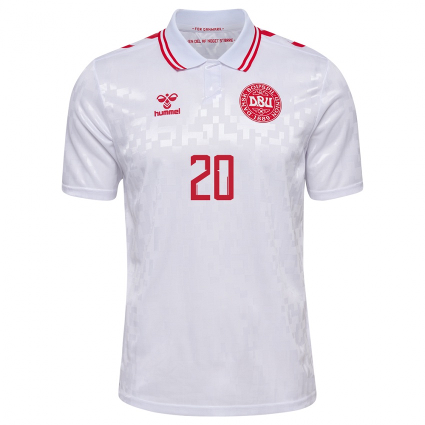 Donna Maglia Danimarca Rasmus Hojlund #20 Bianco Kit Gara Away 24-26 Maglietta