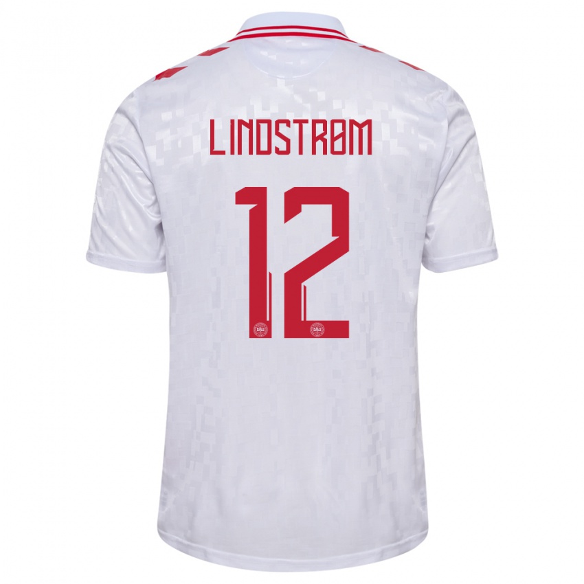 Donna Maglia Danimarca Jesper Lindstrom #12 Bianco Kit Gara Away 24-26 Maglietta