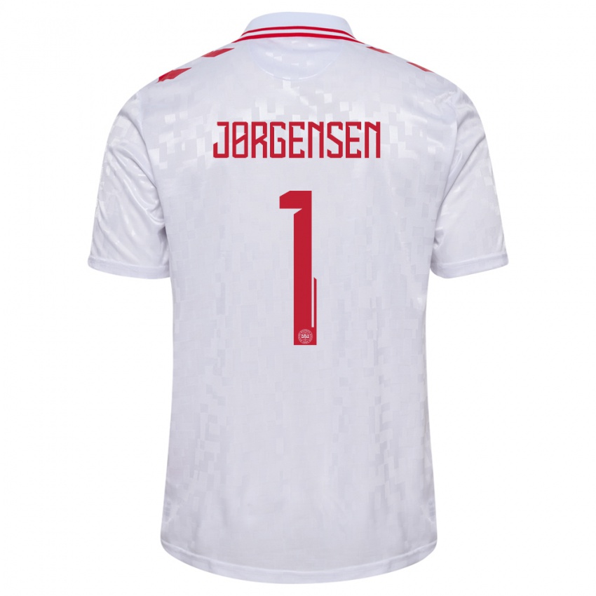 Donna Maglia Danimarca Filip Jørgensen #1 Bianco Kit Gara Away 24-26 Maglietta