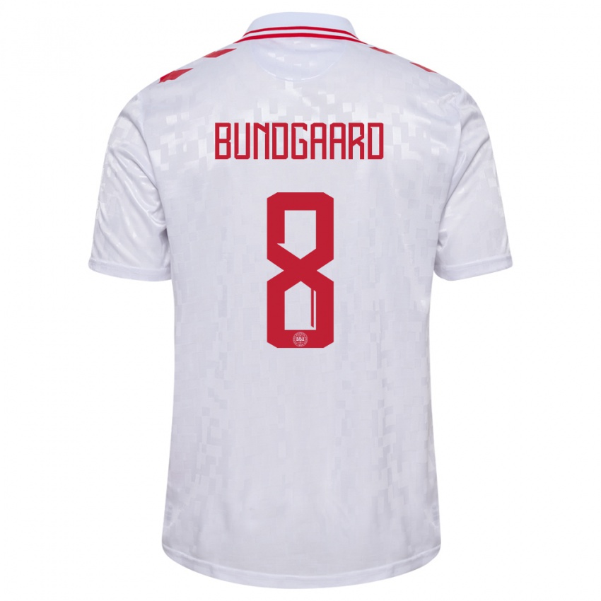 Donna Maglia Danimarca Filip Bundgaard #8 Bianco Kit Gara Away 24-26 Maglietta