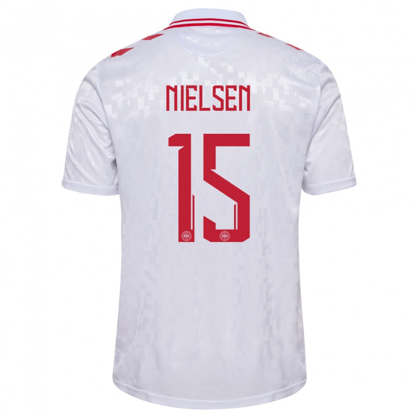 Donna Maglia Danimarca Villads Nielsen #15 Bianco Kit Gara Away 24-26 Maglietta