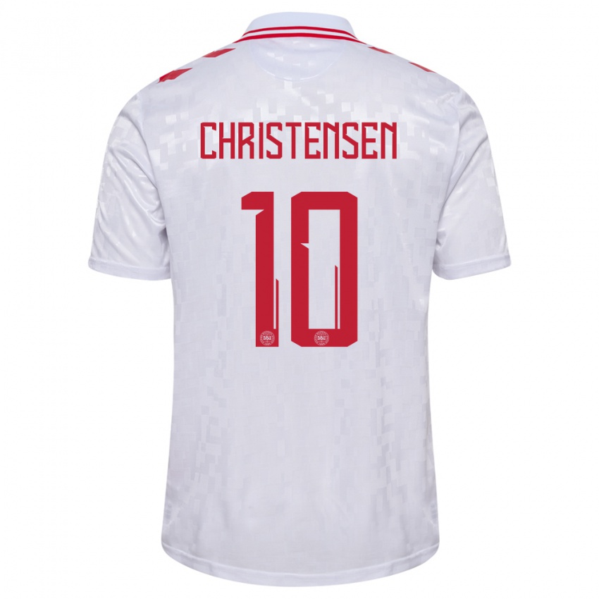 Donna Maglia Danimarca Gustav Christensen #10 Bianco Kit Gara Away 24-26 Maglietta