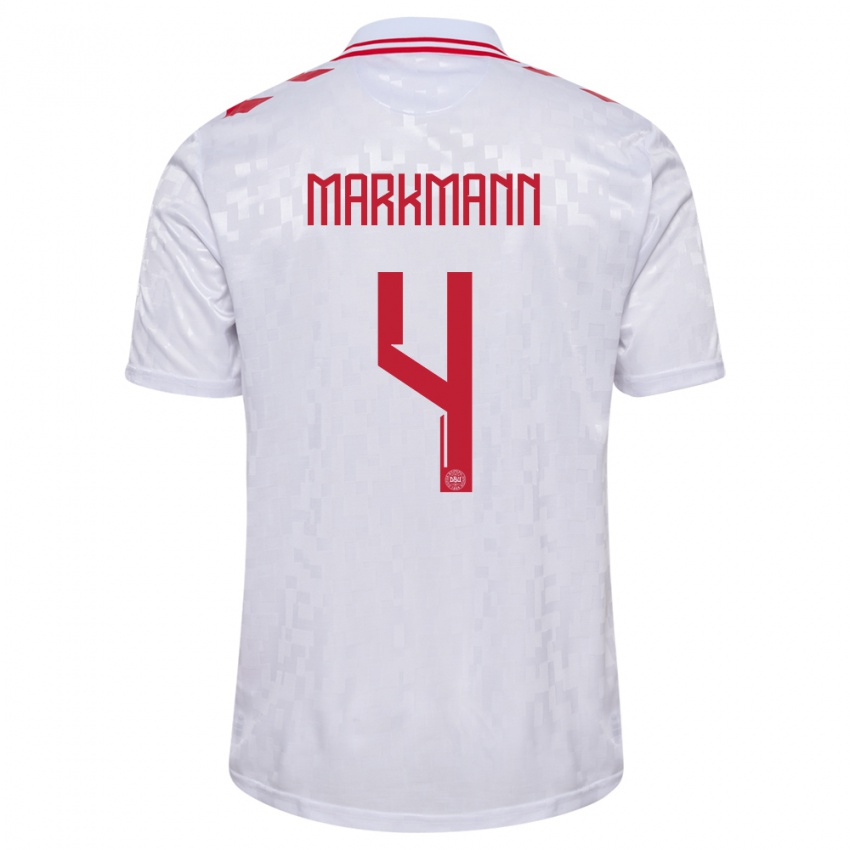 Donna Maglia Danimarca Noah Markmann #4 Bianco Kit Gara Away 24-26 Maglietta