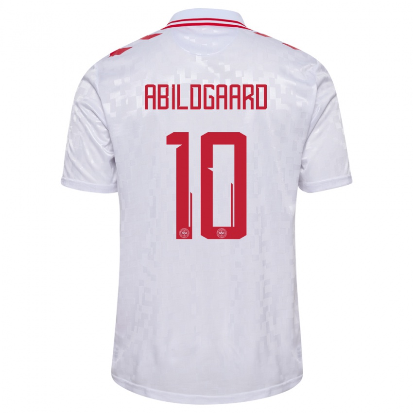 Donna Maglia Danimarca Lasse Abildgaard #10 Bianco Kit Gara Away 24-26 Maglietta