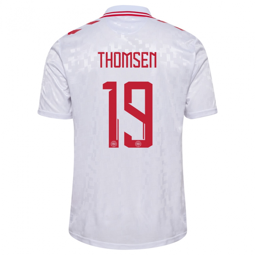 Donna Maglia Danimarca Janni Thomsen #19 Bianco Kit Gara Away 24-26 Maglietta