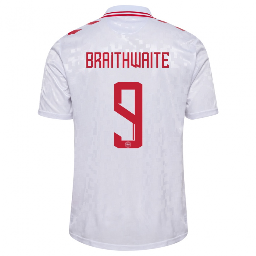 Donna Maglia Danimarca Martin Braithwaite #9 Bianco Kit Gara Away 24-26 Maglietta