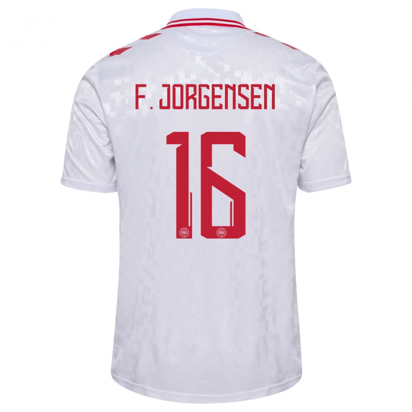 Donna Maglia Danimarca Filip Jorgensen #16 Bianco Kit Gara Away 24-26 Maglietta