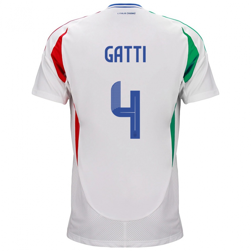 Donna Maglia Italia Federico Gatti #4 Bianco Kit Gara Away 24-26 Maglietta