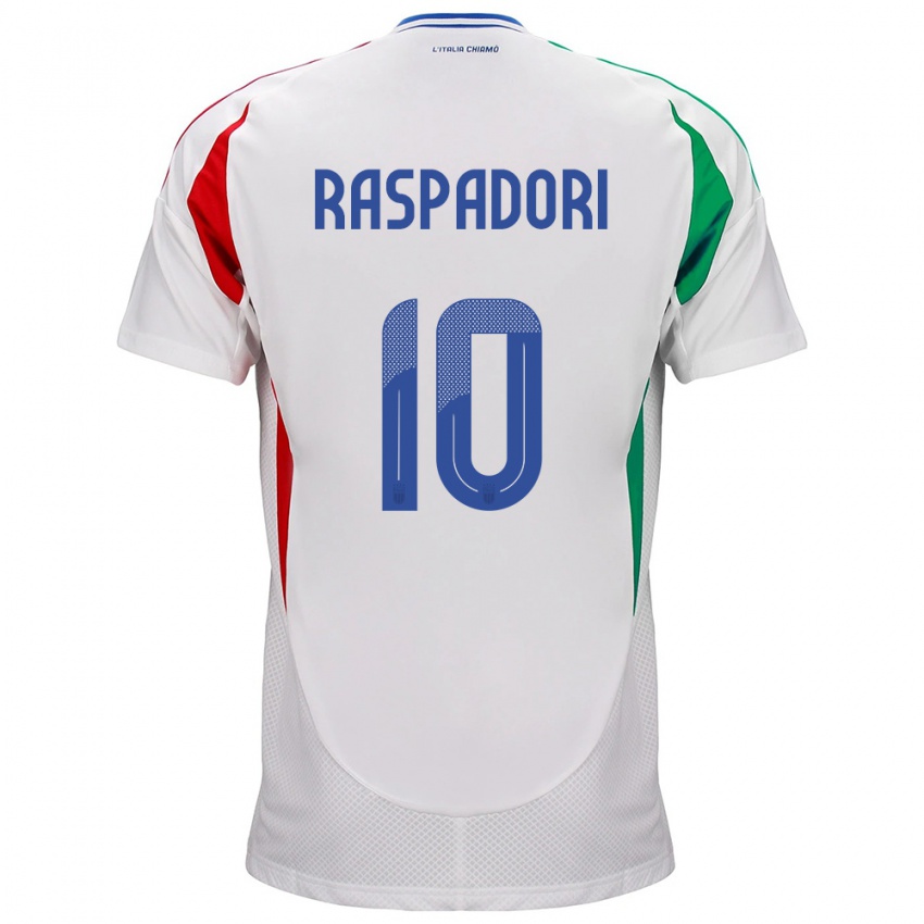 Donna Maglia Italia Giacomo Raspadori #10 Bianco Kit Gara Away 24-26 Maglietta