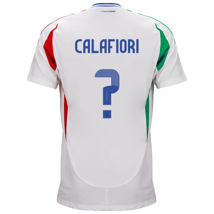 Donna Maglia Italia Riccardo Calafiori #0 Bianco Kit Gara Away 24-26 Maglietta
