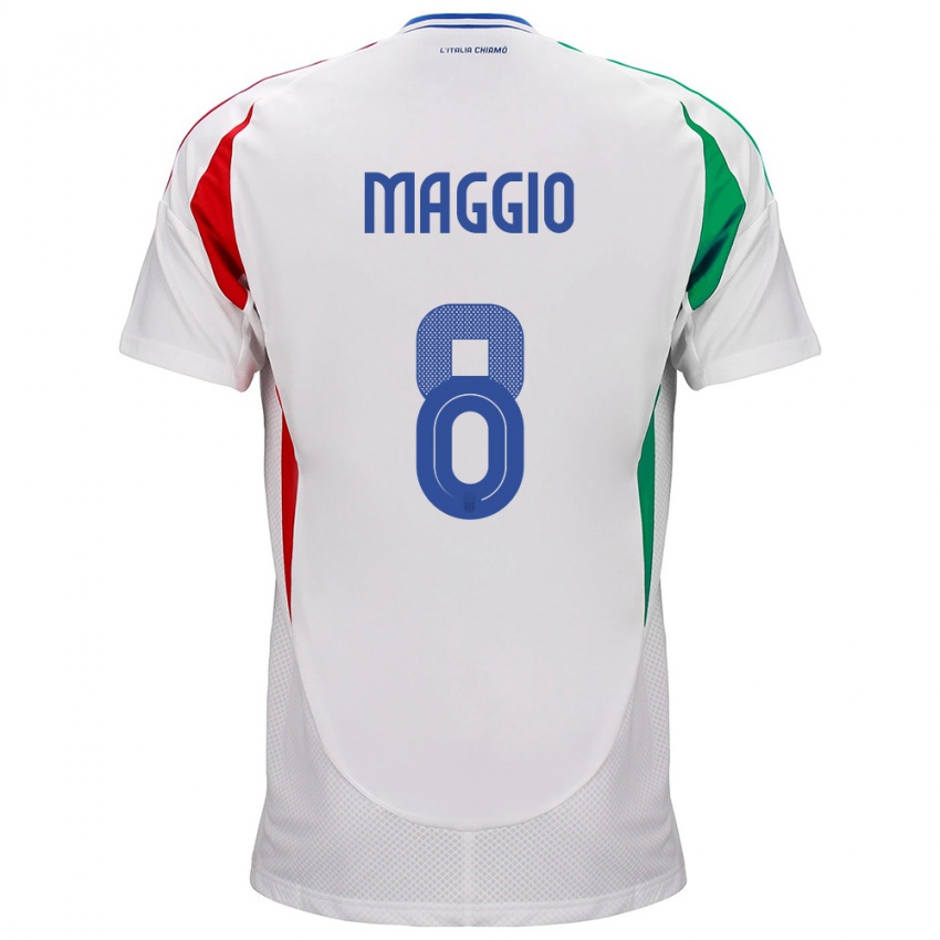 Donna Maglia Italia Luca Di Maggio #8 Bianco Kit Gara Away 24-26 Maglietta