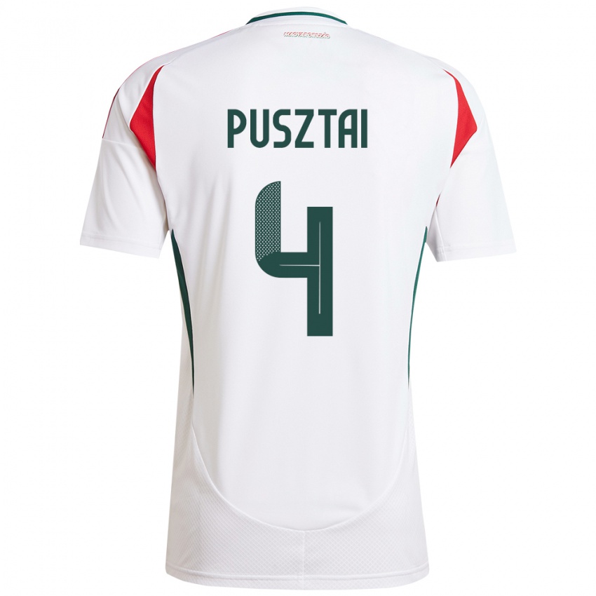 Donna Maglia Ungheria Sára Pusztai #4 Bianco Kit Gara Away 24-26 Maglietta