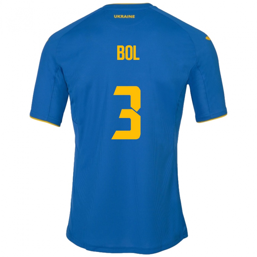 Donna Maglia Ucraina Anton Bol #3 Blu Kit Gara Away 24-26 Maglietta