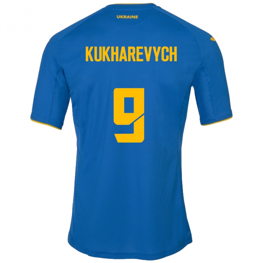 Donna Maglia Ucraina Mykola Kukharevych #9 Blu Kit Gara Away 24-26 Maglietta