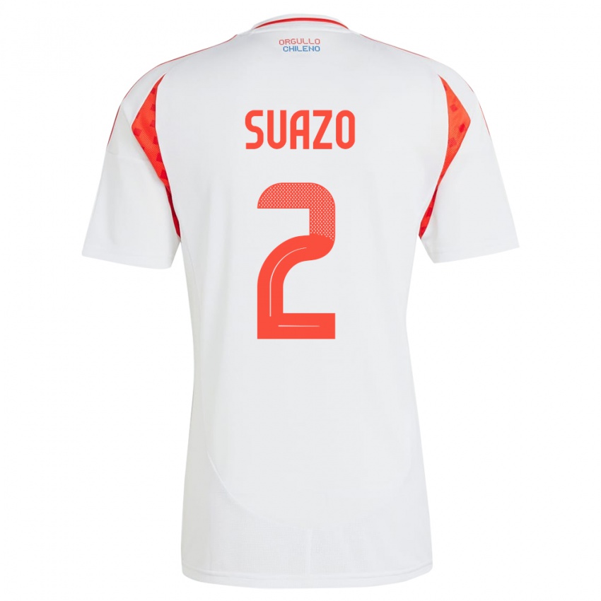 Donna Maglia Cile Gabriel Suazo #2 Bianco Kit Gara Away 24-26 Maglietta