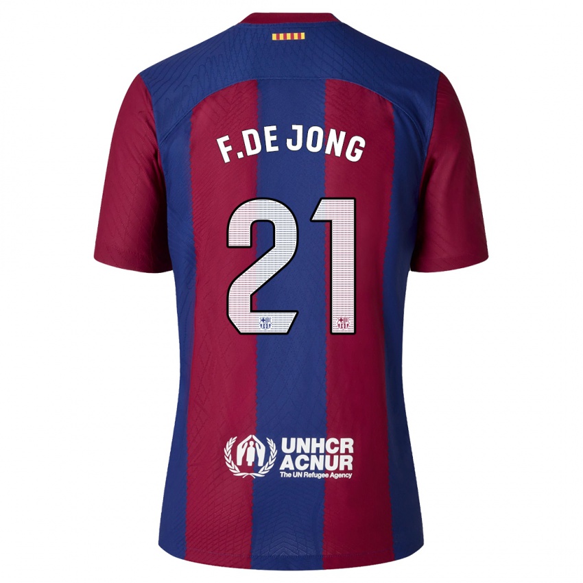 Bambino Maglia Frenkie De Jong #21 Rosso Blu Kit Gara Home 2023/24 Maglietta