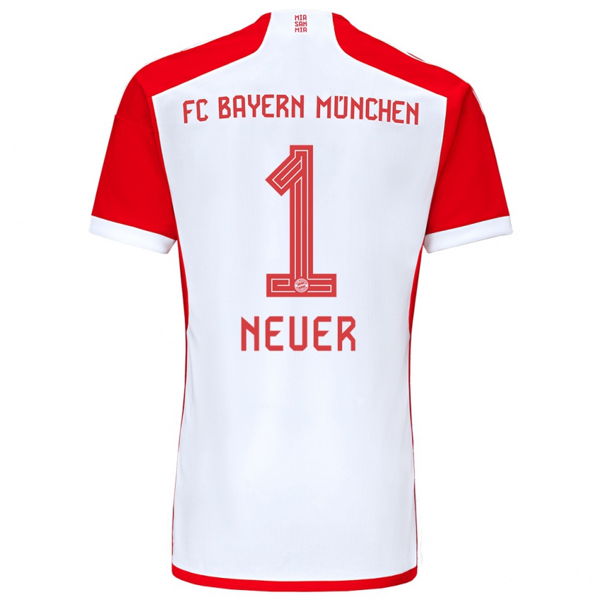 Bambino Maglia Manuel Neuer #1 Rosso Bianco Kit Gara Home 2023/24 Maglietta