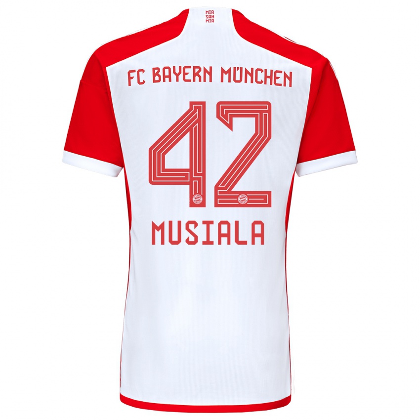 Bambino Maglia Jamal Musiala #42 Rosso Bianco Kit Gara Home 2023/24 Maglietta