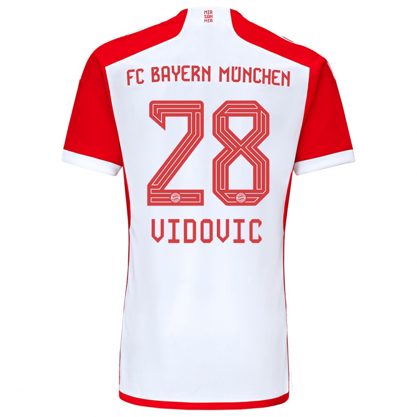 Bambino Maglia Gabriel Vidovic #28 Rosso Bianco Kit Gara Home 2023/24 Maglietta