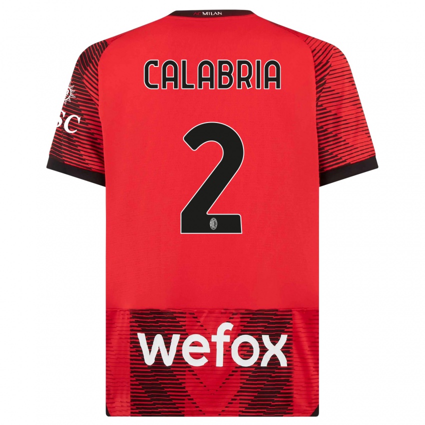 Bambino Maglia Davide Calabria #2 Rosso Nero Kit Gara Home 2023/24 Maglietta