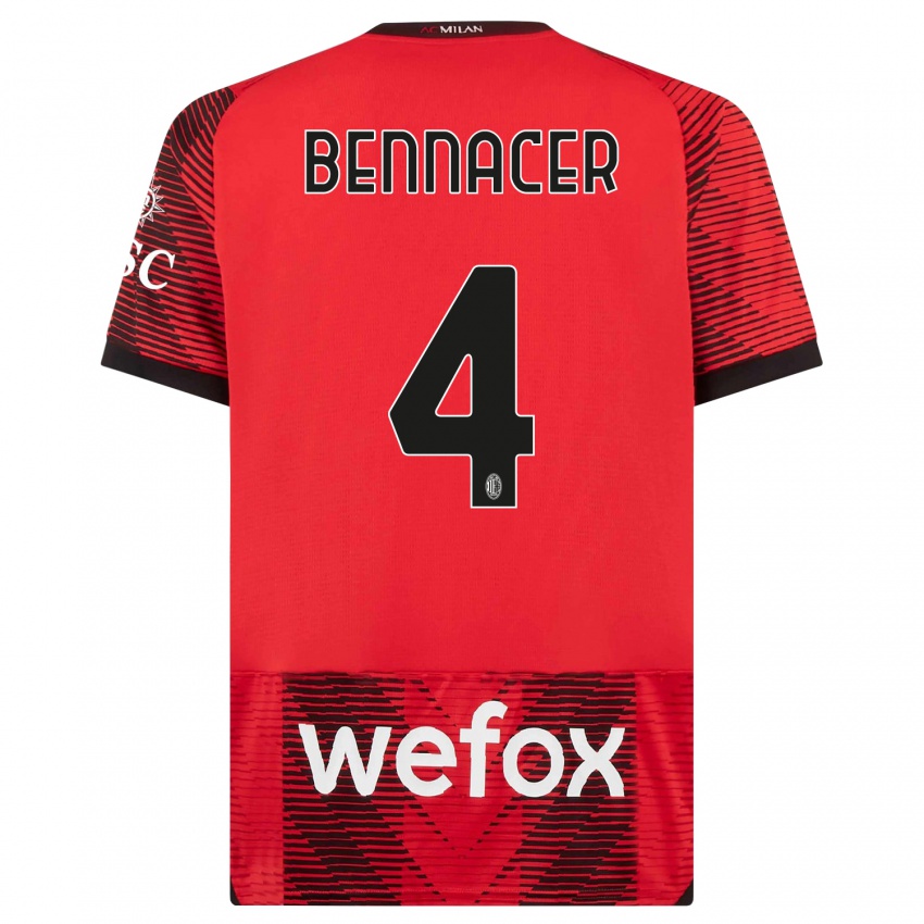 Bambino Maglia Ismael Bennacer #4 Rosso Nero Kit Gara Home 2023/24 Maglietta