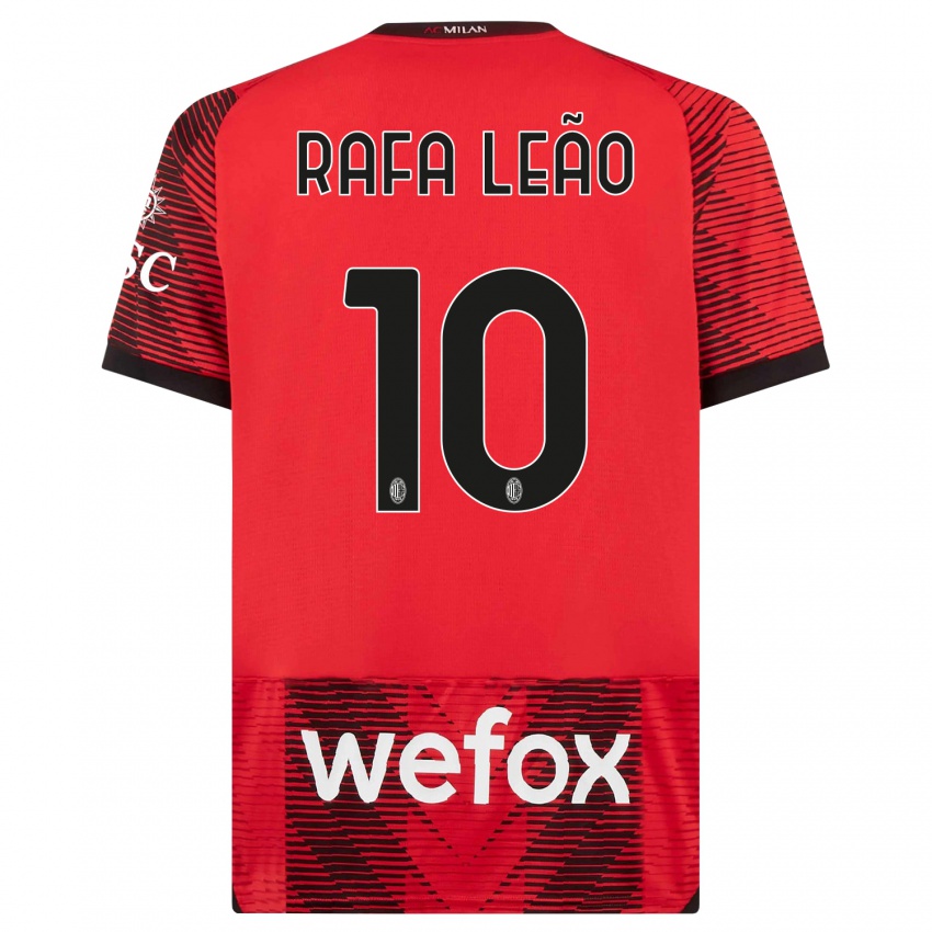 Bambino Maglia Rafael Leao #10 Rosso Nero Kit Gara Home 2023/24 Maglietta