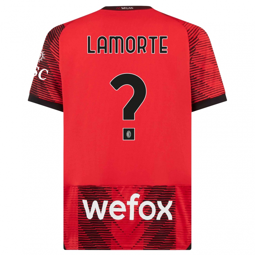 Bambino Maglia Alessandro Lamorte #0 Rosso Nero Kit Gara Home 2023/24 Maglietta