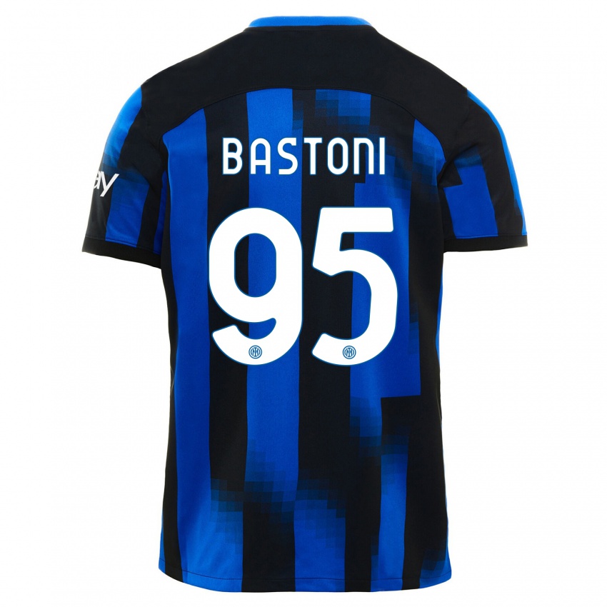 Bambino Maglia Alessandro Bastoni #95 Nero Blu Kit Gara Home 2023/24 Maglietta