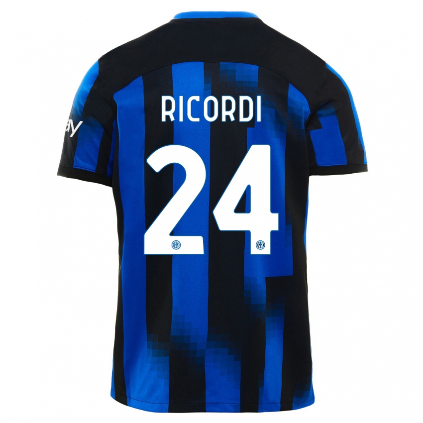 Bambino Maglia Tommaso Ricordi #24 Nero Blu Kit Gara Home 2023/24 Maglietta