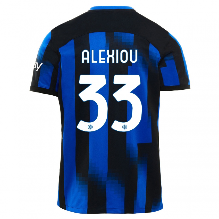 Bambino Maglia Christos Alexiou #33 Nero Blu Kit Gara Home 2023/24 Maglietta