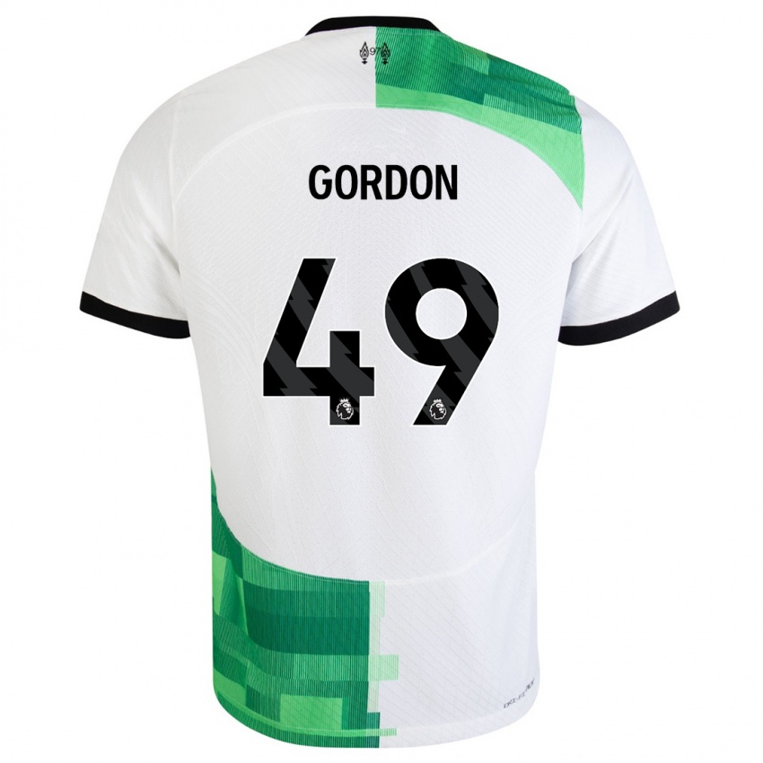 Bambino Maglia Kaide Gordon #49 Bianco Verde Kit Gara Away 2023/24 Maglietta