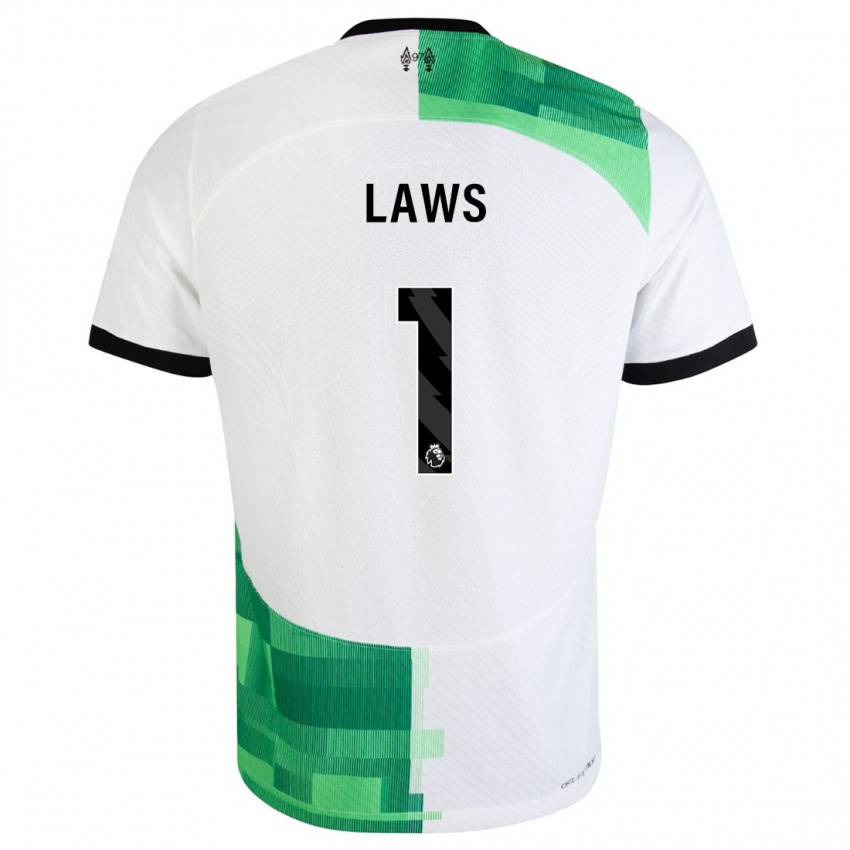 Bambino Maglia Rachael Laws #1 Bianco Verde Kit Gara Away 2023/24 Maglietta