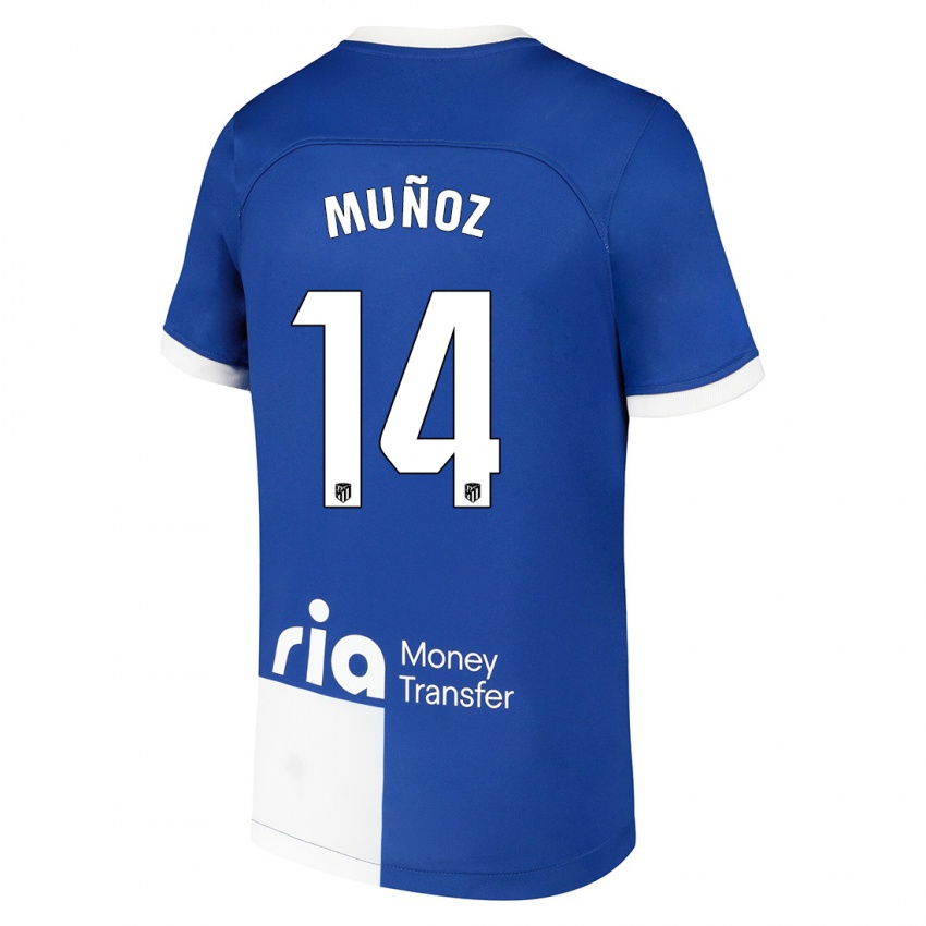 Bambino Maglia David Muñoz #14 Blu Bianco Kit Gara Away 2023/24 Maglietta