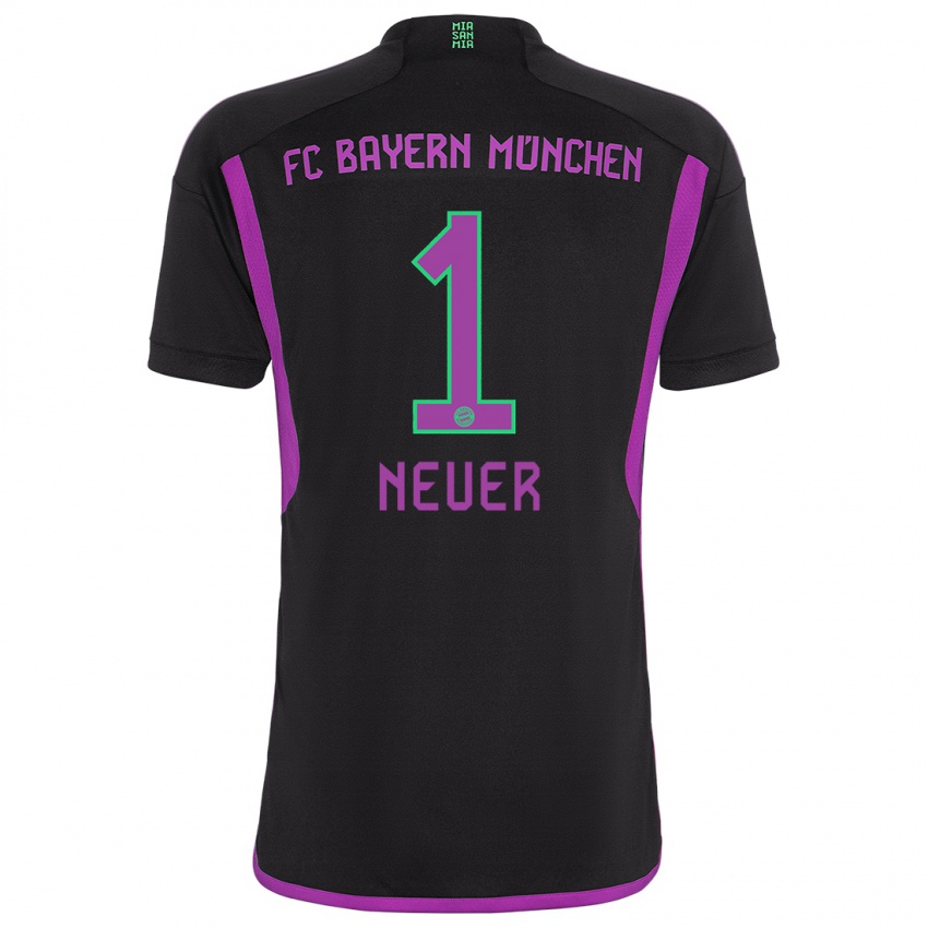 Bambino Maglia Manuel Neuer #1 Nero Kit Gara Away 2023/24 Maglietta