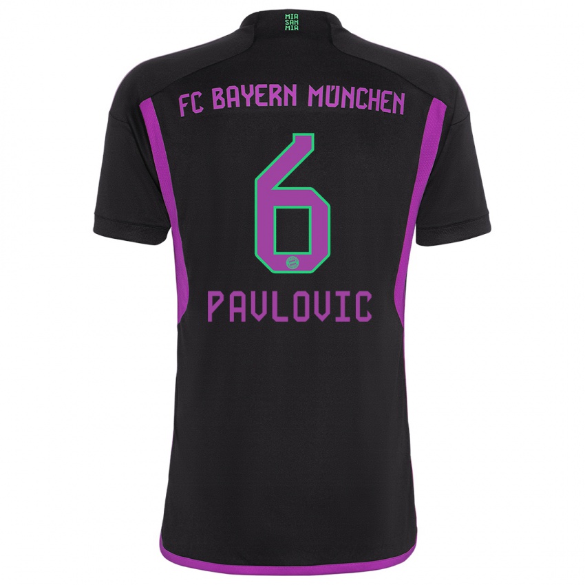 Bambino Maglia Aleksandar Pavlovic #6 Nero Kit Gara Away 2023/24 Maglietta