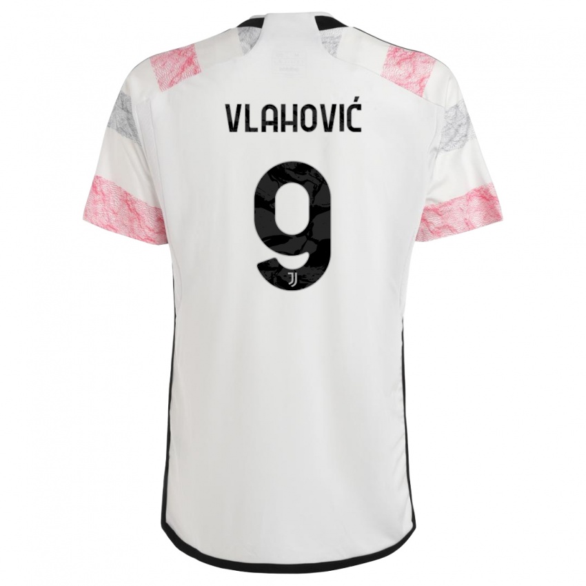 Bambino Maglia Dusan Vlahovic #9 Bianco Rosa Kit Gara Away 2023/24 Maglietta