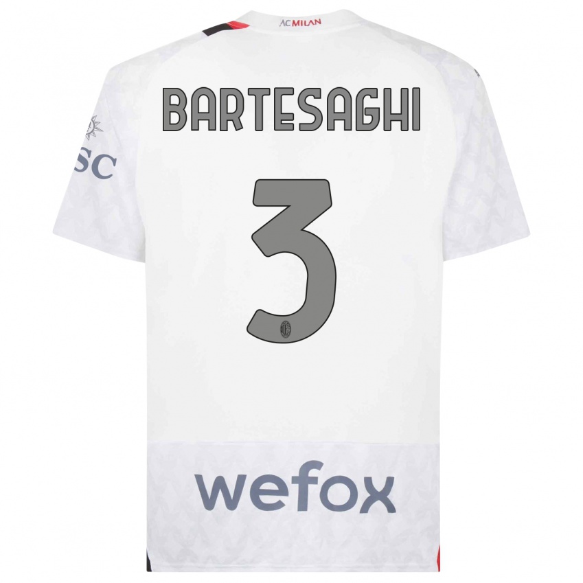 Bambino Maglia Davide Bartesaghi #3 Bianco Kit Gara Away 2023/24 Maglietta