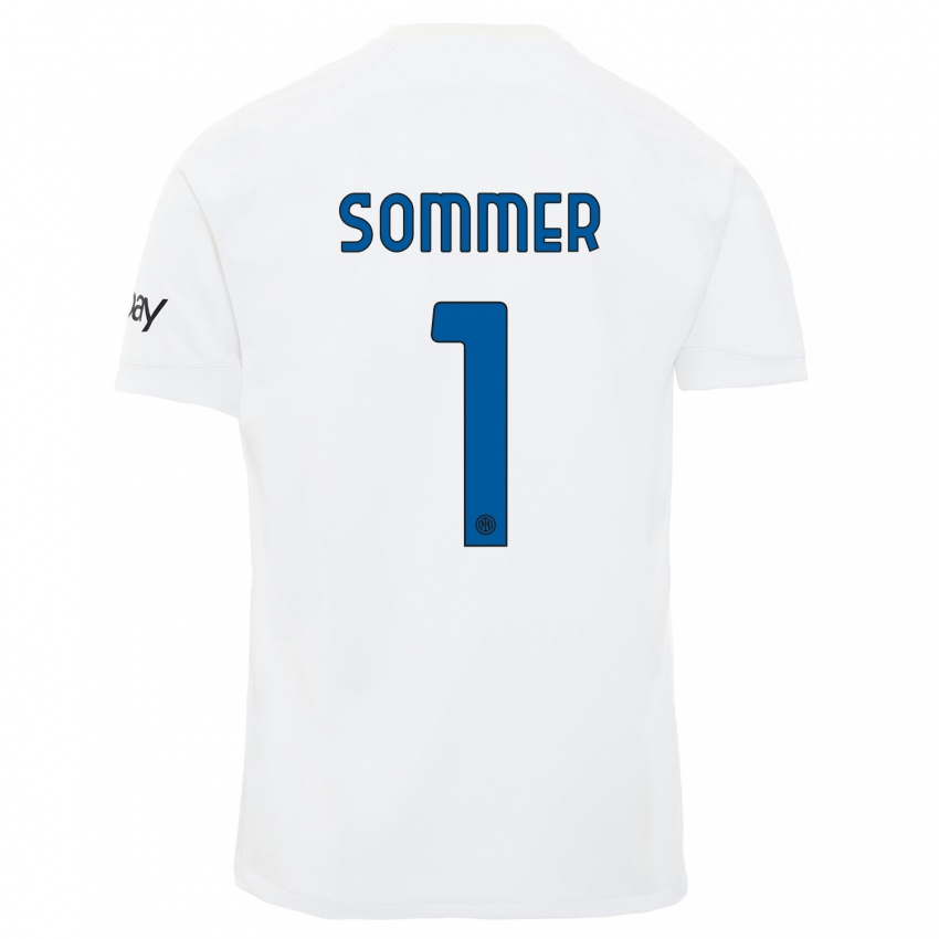 Bambino Maglia Yann Sommer #1 Bianco Kit Gara Away 2023/24 Maglietta