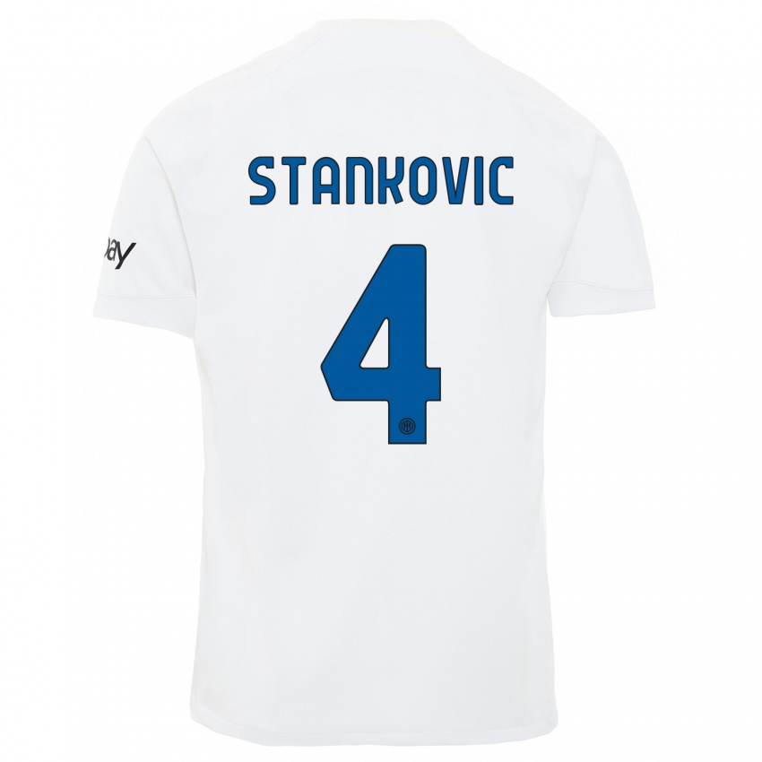 Bambino Maglia Aleksandar Stankovic #4 Bianco Kit Gara Away 2023/24 Maglietta