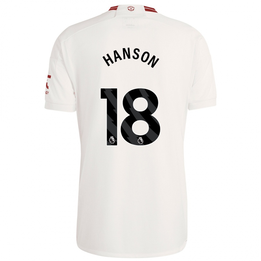 Bambino Maglia Kirsty Hanson #18 Bianco Kit Gara Third 2023/24 Maglietta