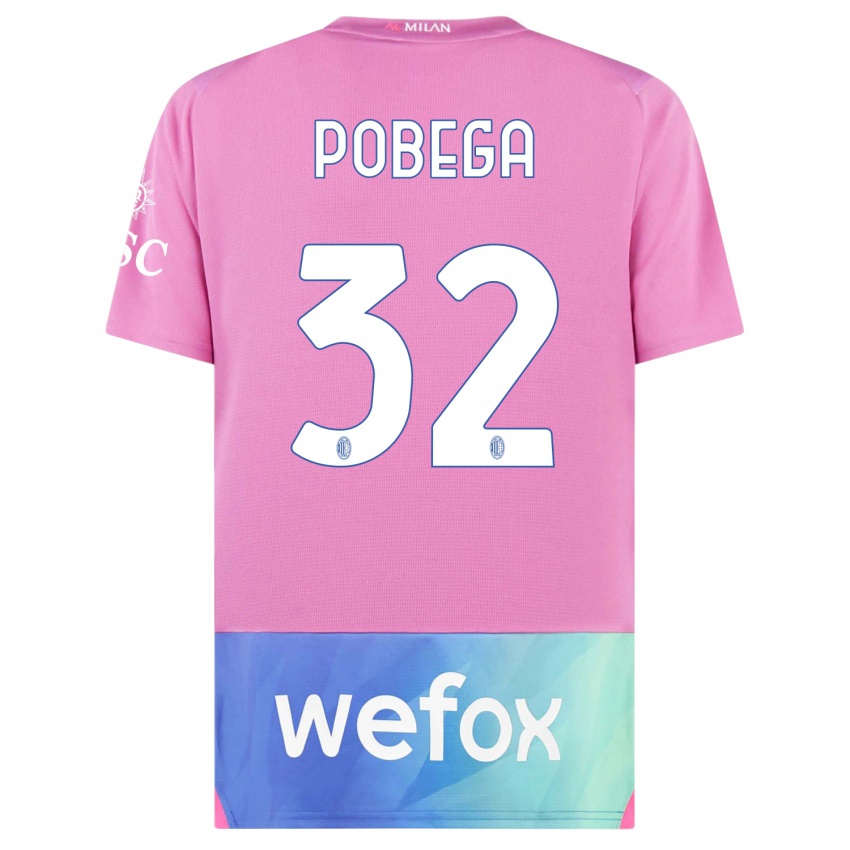 Bambino Maglia Tommaso Pobega #32 Rosa Viola Kit Gara Third 2023/24 Maglietta